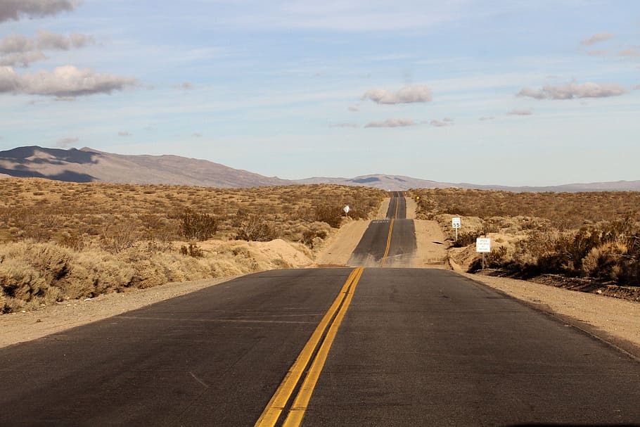 Nevada, desierto, carretera, amarillo, marrón, vacío, Estados Unidos, América, conducción, naturaleza