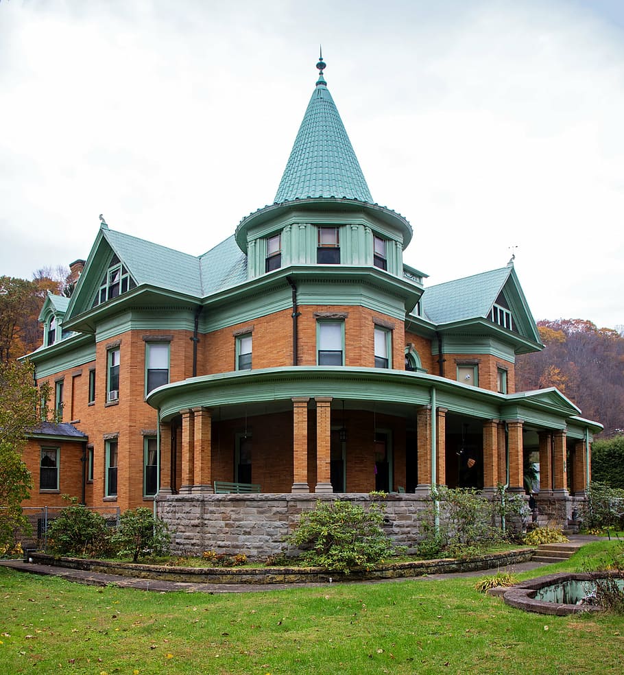 cooper house, landmark, historic, historical, old, architecture, brick, porch, yard, lawn