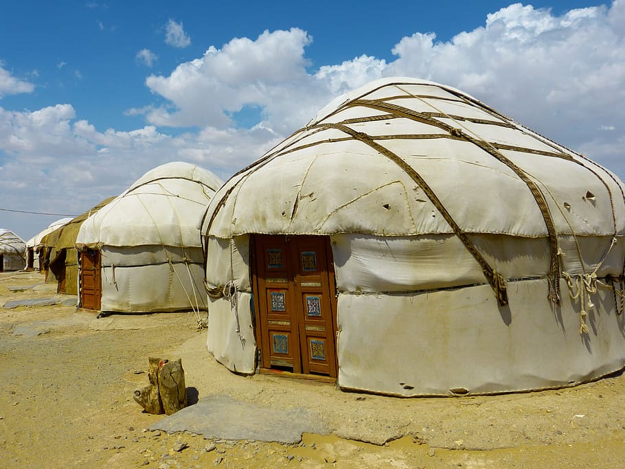 two, beige, tents, desert, Yurt, Tent, Residential, Structure, residential structure, nomads