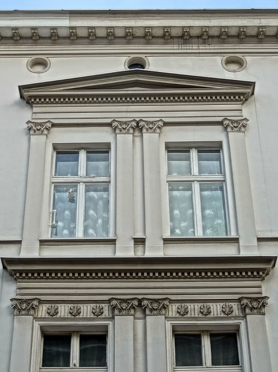 bydgoszcz, pilasters, architecture, window, facade, building, structure, building exterior, built structure, low angle view