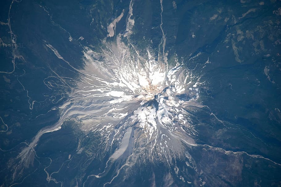 overhead, lihat, mount, hood, Citra Satelit, Mount Hood, Oregon, tampilan udara, foto, mengabaikan