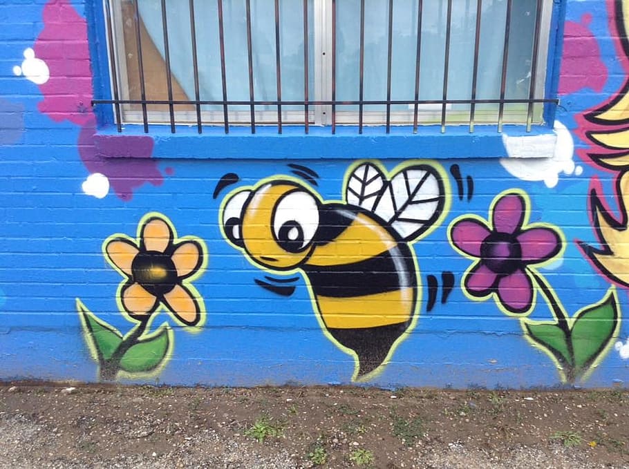 bee, graffiti, honey, drawing, symbol, doodle, insect, wall, cartoon, animal