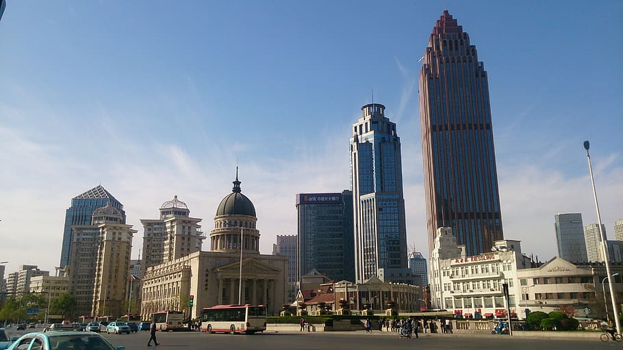 China, Tianjin, Gedung Tinggi, aula konser tianjin, gedung putih, jalan, arsitektur, konstruksi, kota, pariwisata