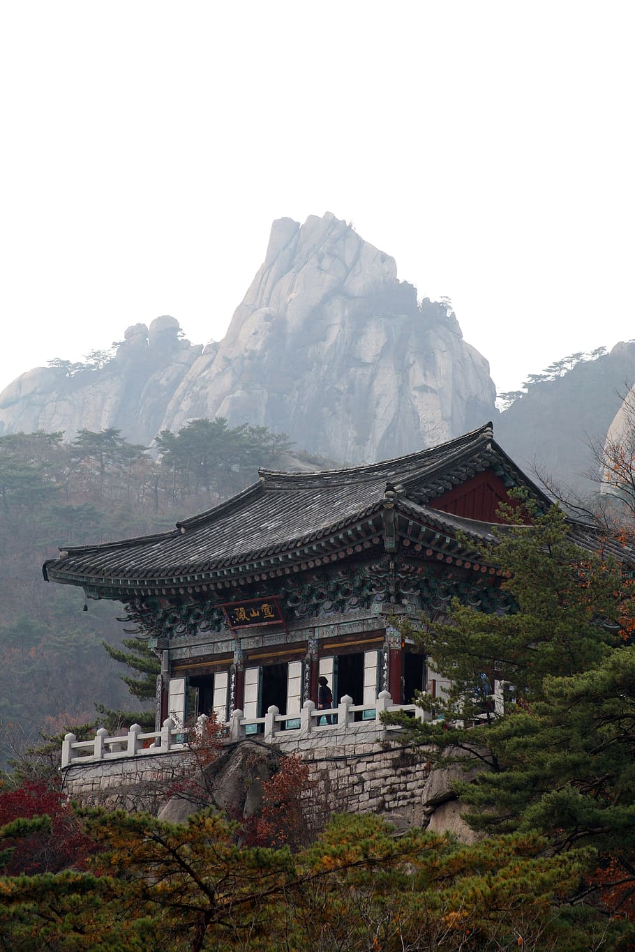 gris, pagoda, cima, templo, empresa del mes de la retina, dobong, seúl, paisajes, sección, paisaje