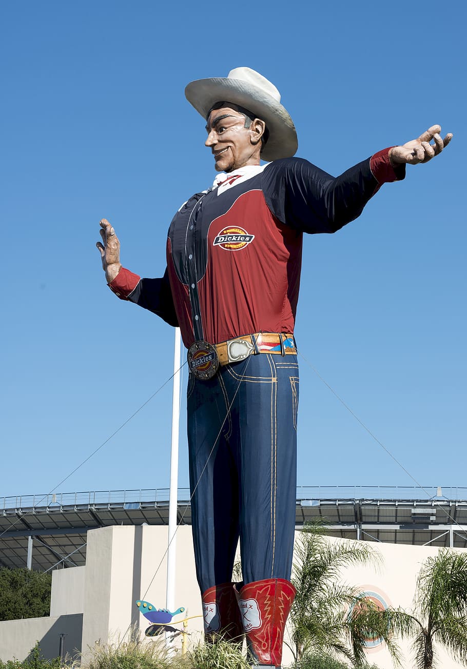 patung dickies, Texas State Fair, Big Tex, Raksasa, Patung, tokoh, budaya, taman adil, dallas, usa