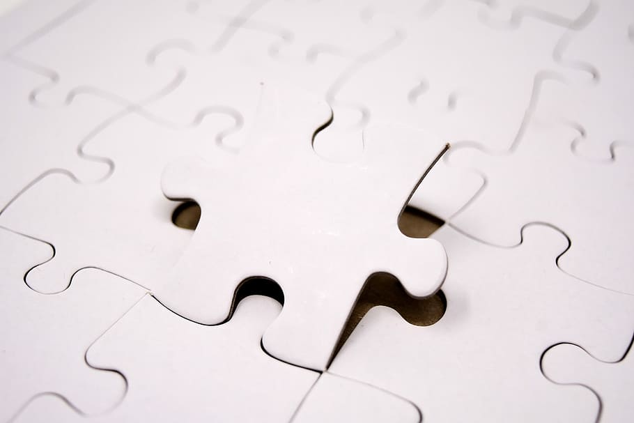 close-up photo, white, puzzles, puzzle, joining together, insert, share, fit, piecing together, play