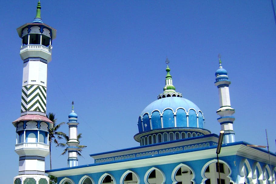 azul, branco, mesquita, Masjid, Malang, Jawa Timur, Gondanglegi, Indonésia, Java leste, Java