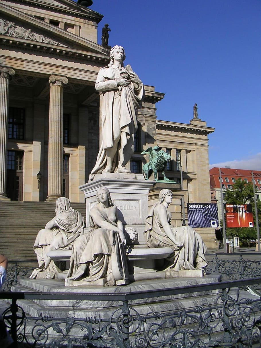 Schauspielhaus, Monument, Schiller, monument to schiller, gendarmenmarkt, berlin, statue, architecture, sculpture, building exterior