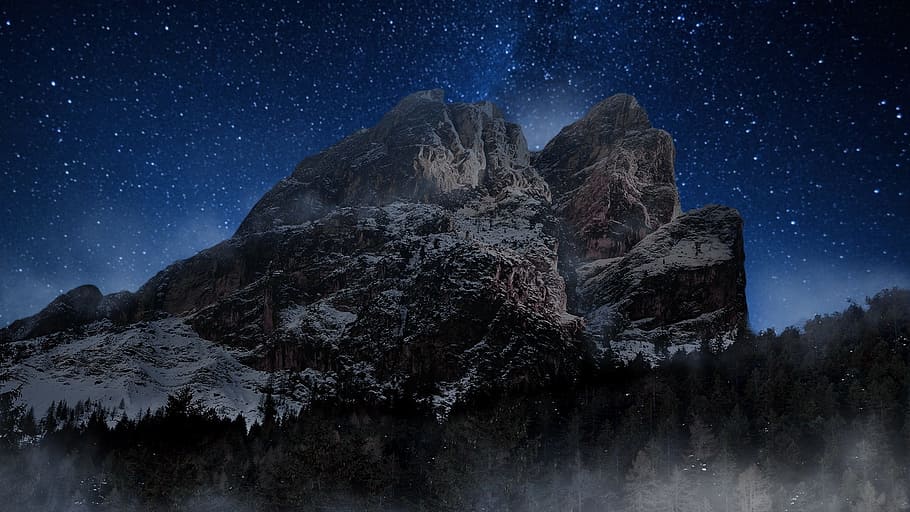 nature, panoramic, mountain, landscape, sky, cool, foggy, star - space, night, astronomy