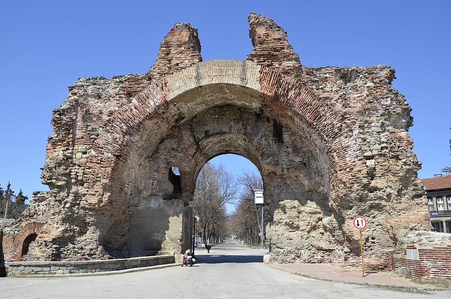 gray, concrete, arch gate, fortress, bulgaria, hissar, holiday, gate, resort, mineral baths