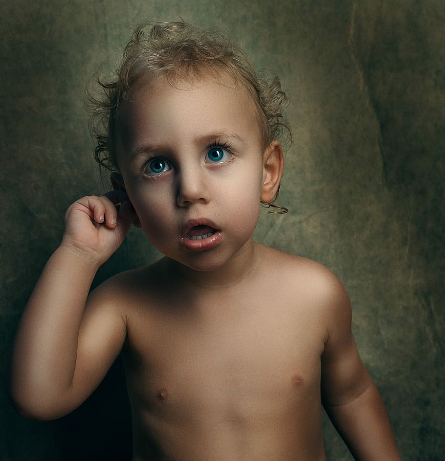 toddler opening mouth, behind, brown, wall, children, son, portrait, man, people, facial expressions