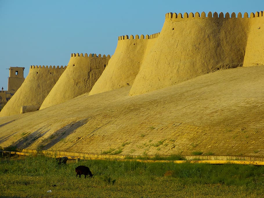 structure tourist spot, structure, tourist spot, khiva, city wall, battlements, old, nature, landscape, travel Locations