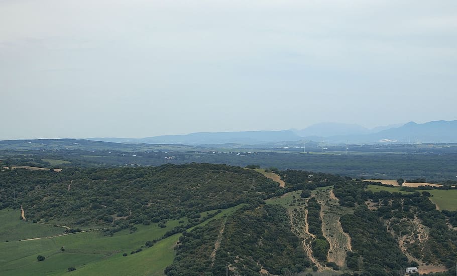 vista de ángulo alto, verde, campo de hierba, aéreo, fotografía, montaña, España, paisaje, vista, campos