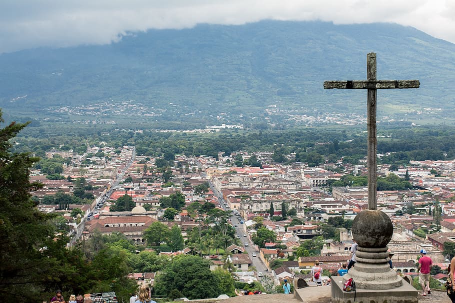 cross, statue, view, city, praise, christian, guatemala, antigua, religion, belief