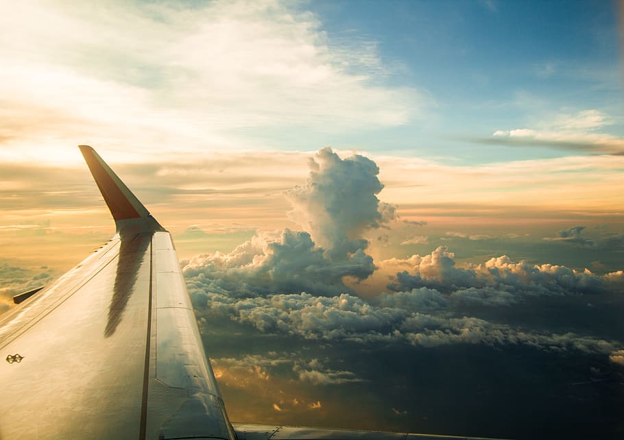 vista, ventana de avión, avión, ventana, cielo, nube, puesta de sol, aire, vuelo, naturaleza
