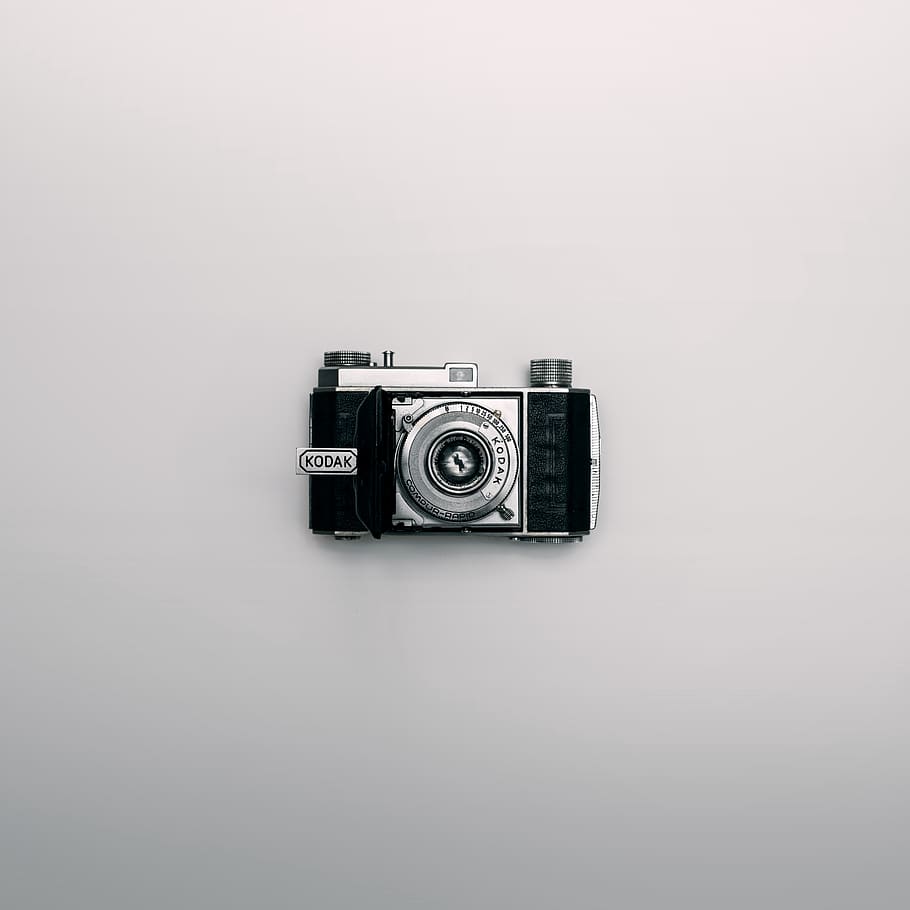vintage, kodak, câmera, mínimo, plano de fundo, branco, abertura, lente, fotógrafo, fotografia