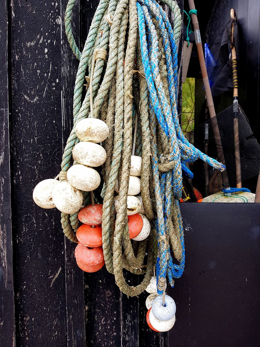 colgando, pared, cuerdas, deshielo, barco de pesca, accesorios para botes, pesca, marítimo, puerto, atascos de barcos