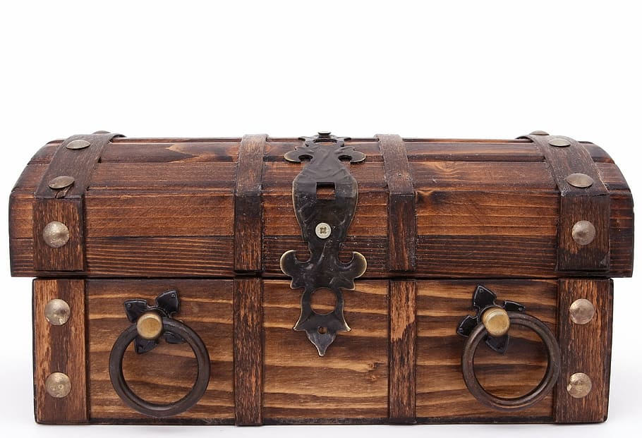 brown, wooden, treasure, bank, box, case, chest, close, isolated, trove