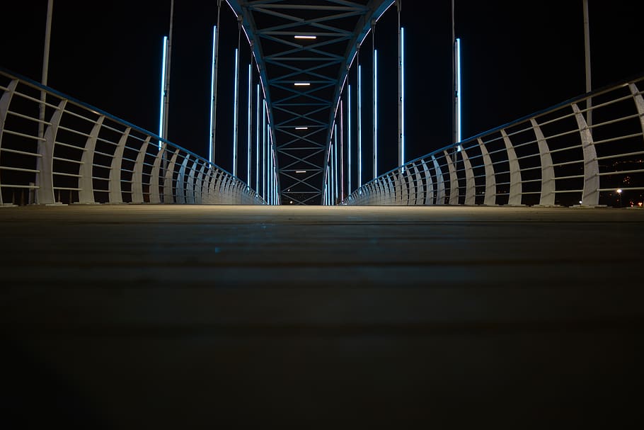 architecture, bridge, structure, dark, night, horizon, steel, metal, fence, bridge - man made structure