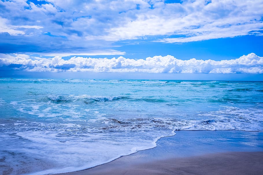 sea, ocean, water, waves, nature, beach, coast, sand, clouds, sky