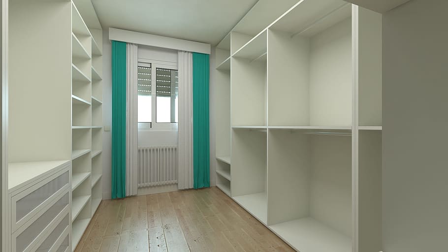 blanco, de madera, estante, cerrado, puerta, seccional, cajones, vestidor, armario, diseño
