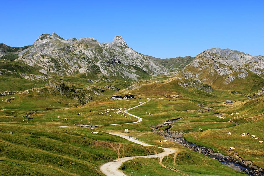 french pyrénées, landscape, mountains, hills, panorama, road, scenics - nature, mountain, beauty in nature, green color
