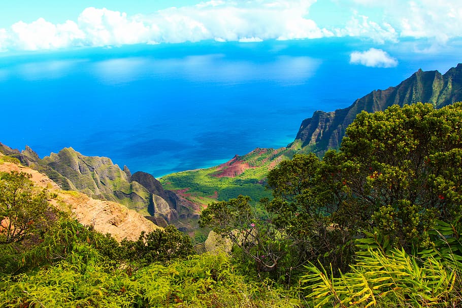 napali, kauai, hawaii, beach, ocean, nature, panoramic, mountain, travel, sky