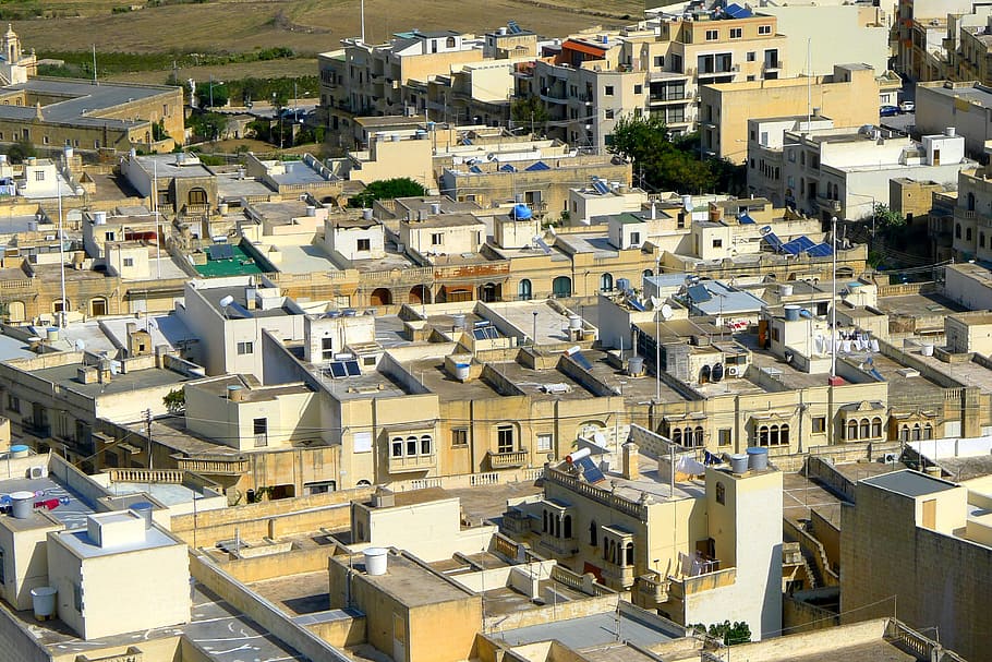 homes, roofs, flat roofs, building, city, malta, gozo, mediterranean, travel, close