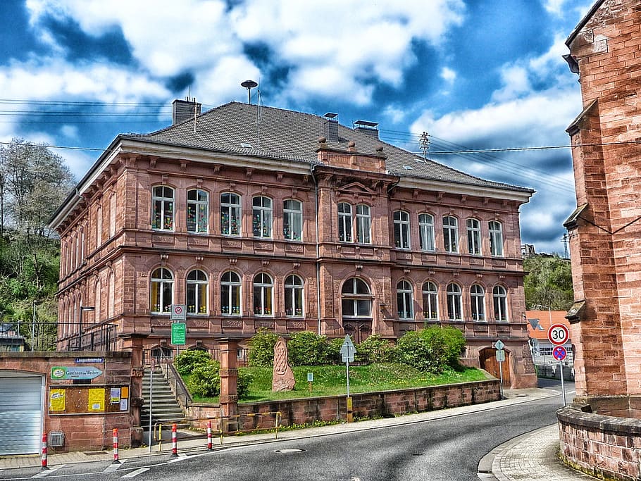 Weidenthal, Germany, Building, School, architecture, sky, clouds, town, city, urban