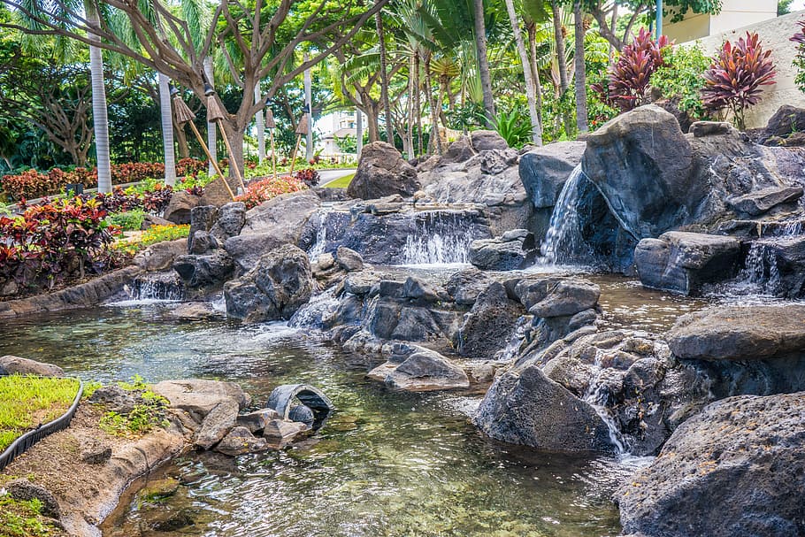 body, water, rocks, hawaii, oahu, waterfall, ko olina, marriott, resort, tropical