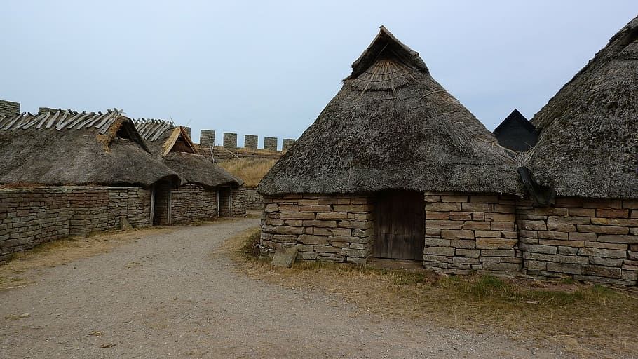 empty, pathway, houses, historical buildings, celtic settlement, celts, eketorps borg, squid, village, archeology
