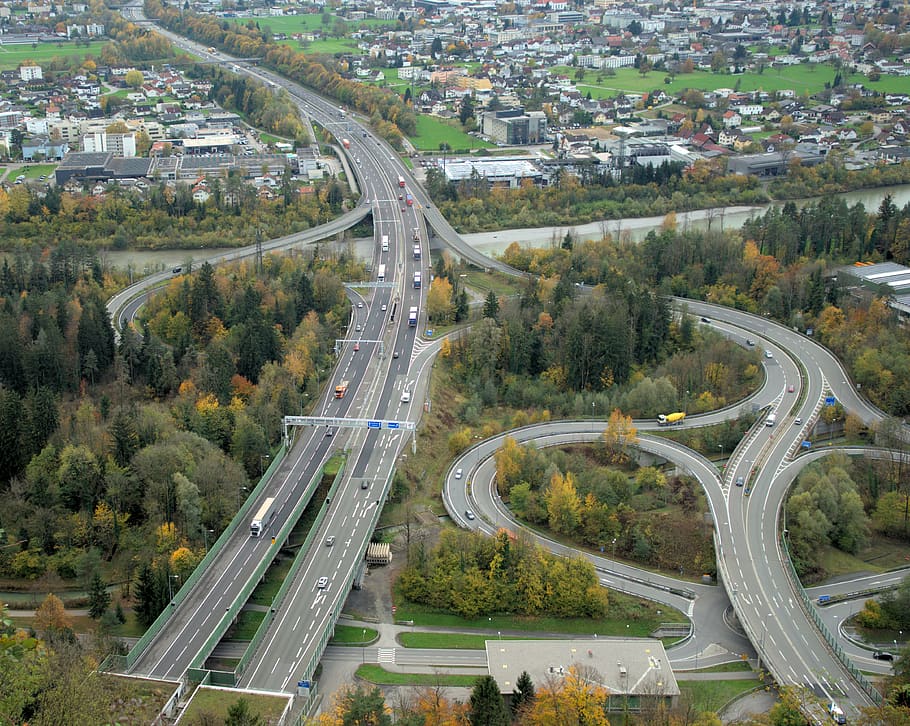 bregenz, outlook, highway, junction, view, vehicles, streets, drive, bridge, transport