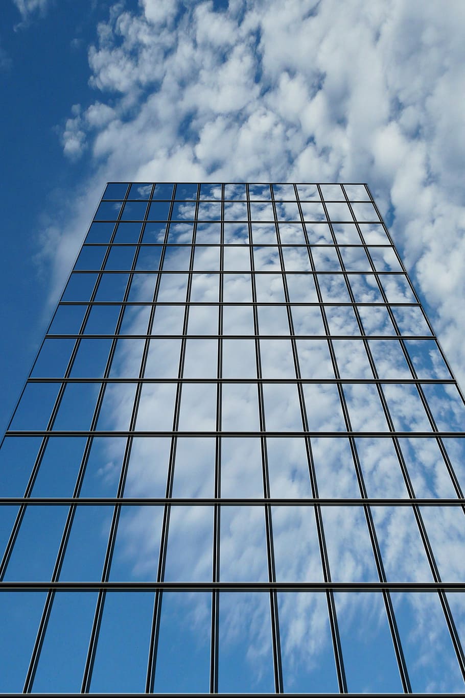 low-angle photography, glass curtain building, skyscraper, clouds, reflect, mirror, window, replacement mirrors, cloud computing, cloud