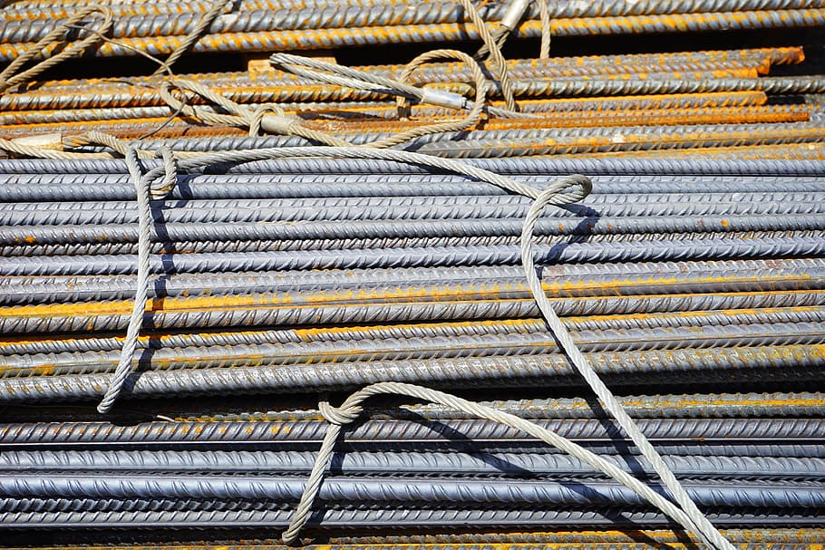 gray, brown, steel frame lot, metal, rod, lot, iron rods, reinforcing bars, steel for construction, rusty