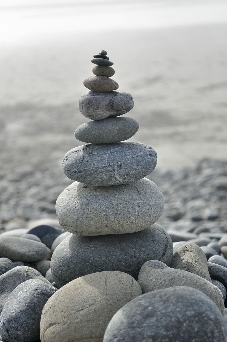 tumpukan kerikil, zen, stabilitas, keseimbangan, batu bulat, harmoni, meditasi, batu, ketertiban, halus