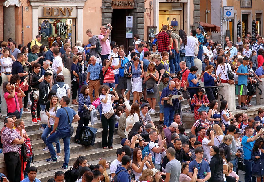 tourists, graphy, honeypot, busy, rome, trevi, fountain, fontana, italy, vacations