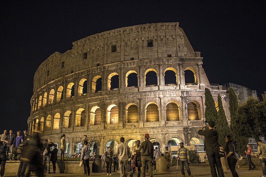 colosseum, rome, italy, nighttime, architecture, evening, building, light, coliseum, amphitheater