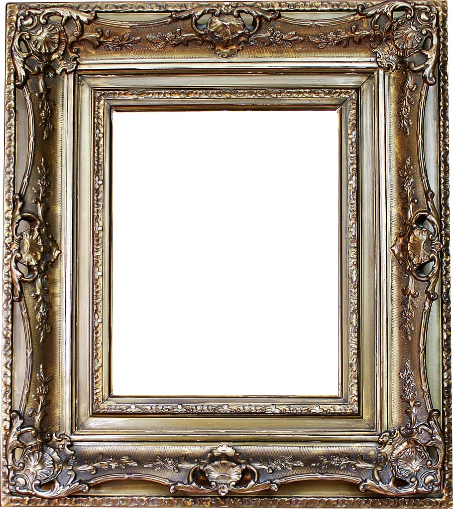 rectangular, brown, wooden, filigree, photo frame, frame, stucco frame, magnificent frame, antique, decorated