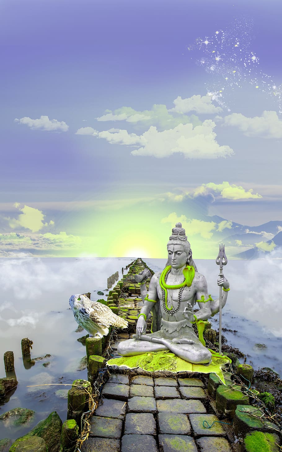 shiva, lord shiva, photomontage, digital art, mystical, statue, deity, india, faith, meditation