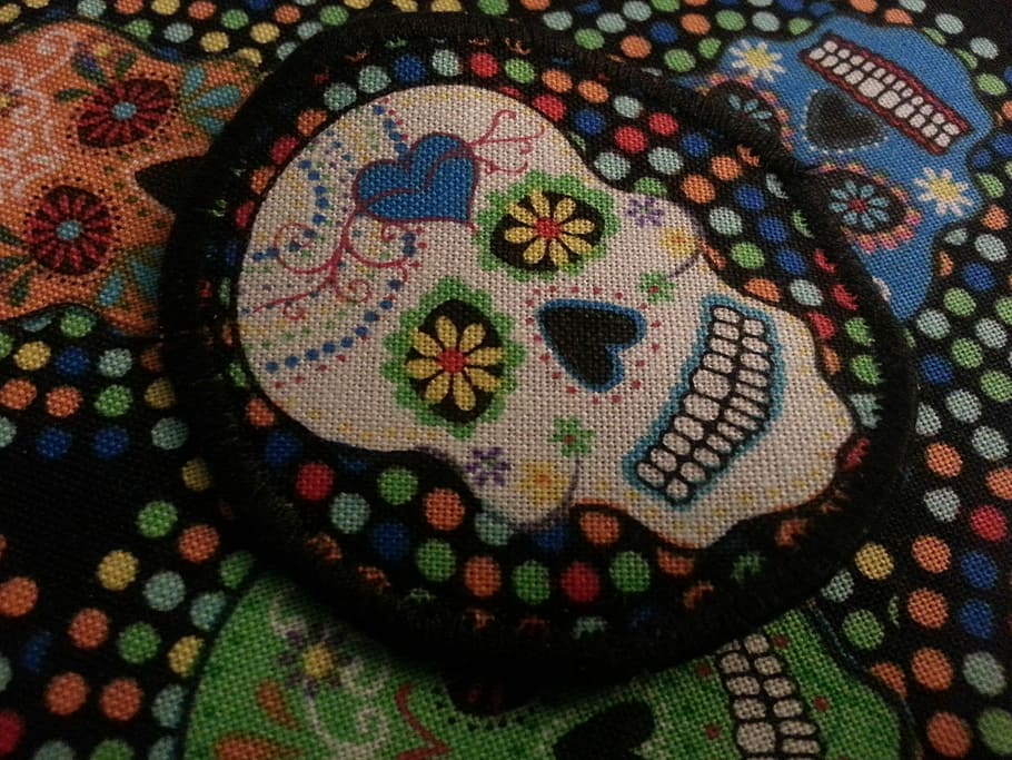 Cráneo, Día de los Muertos, Hola, Halloween, gótico, muerte, estampado de flores, arte y artesanía, multicolor, patrón