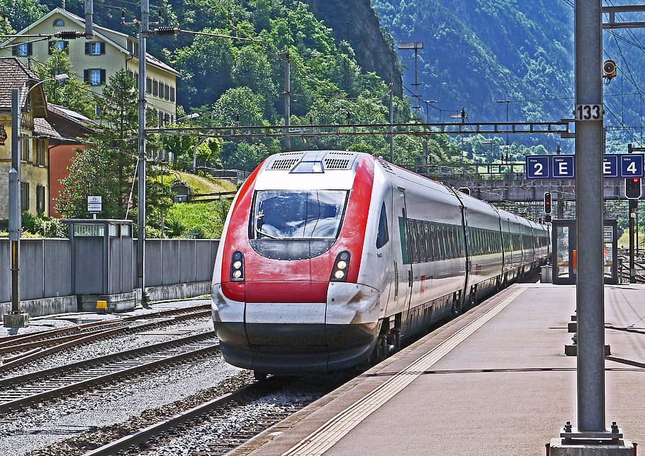 tren, estación de tren, hielo, milano-zurich, gotthard, erstfeld, tránsito, descenso, cuesta abajo, etr 470