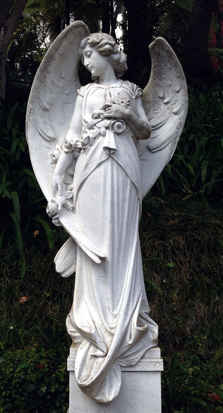 estátua de anjo, anjo, estátua, figura, asa, escultura, monumento, grés, madeira, figura de anjo