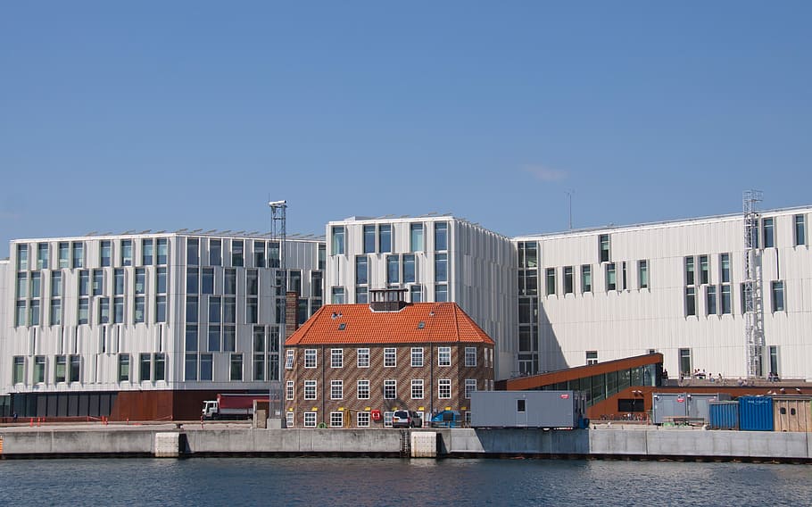 国連, 建物, 古い, 倉庫, 囲まれた, 港, 岸壁, フロント, デンマーク, コペンハーゲン