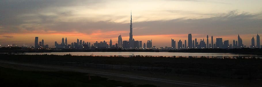 marco da cidade, dourado, hora, Dubai, Emirados, turismo, paisagem, arábia, burj khalifa, marco