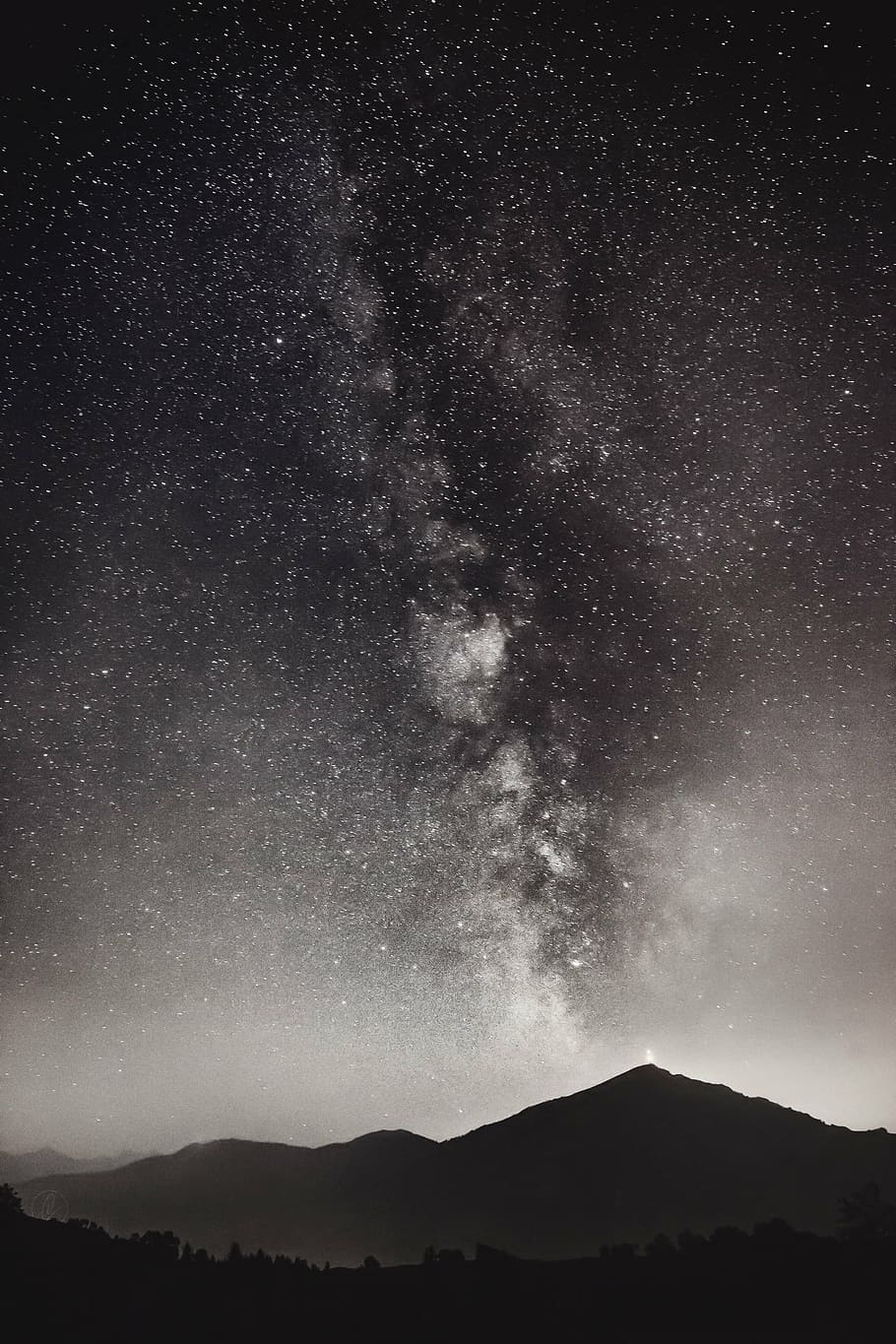 mountain, milky, way, silhouette, night, time, nature, landscape, mountains, slope