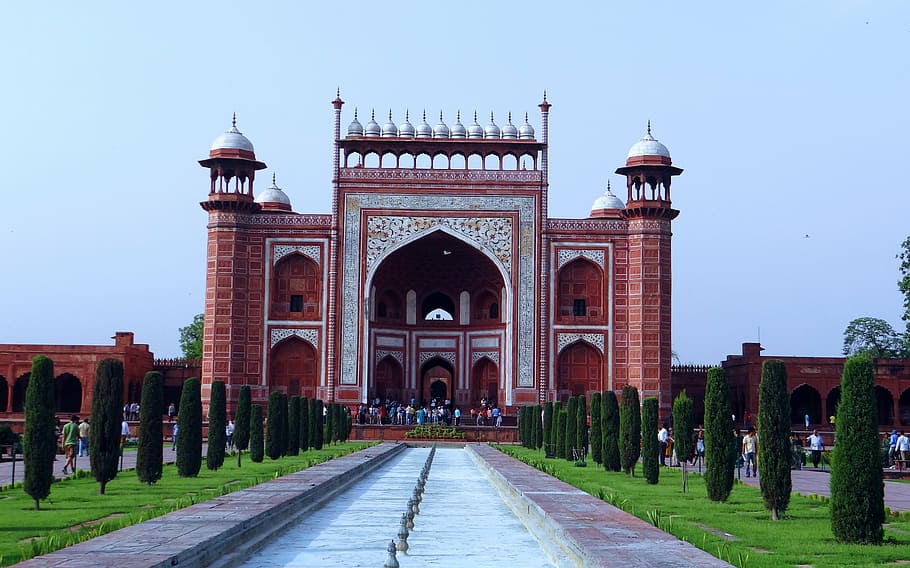 la gran puerta, taj mahal, darwaza-i-rauza, vista interior, agra, india, arco, arquitectura, estructura construida, cielo