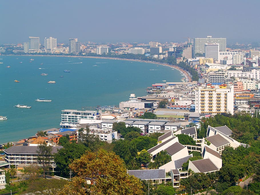 Pattaya, Tailândia, Praia, Colina, Centro da cidade, luz solar, rua, costa, arco, claro