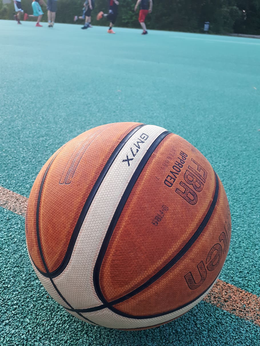 baloncesto, cancha, streetball, deporte, tartán, juego, pelota, enfoque en primer plano, color naranja, baloncesto - deporte