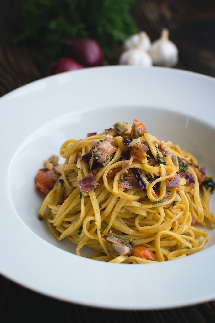 pasta linguine, dill, vegetables, Fresh, pasta, linguine, close up, italian, spaghetti, food