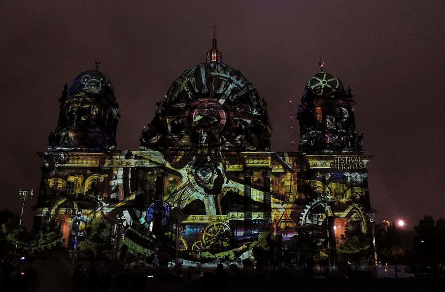 festival, light, Berlin Cathedral, Festival Of Light, lighting, darkness, berlin, night, dom, berlin at night